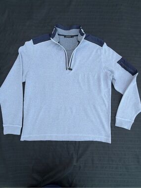 BUGATCHI Men’s Light Gray and Navy Quarter-Zip Sweater